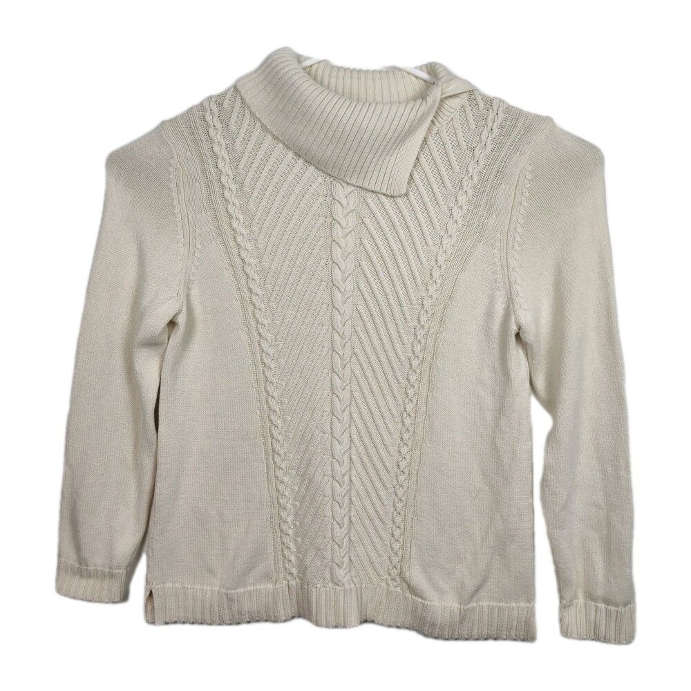 Talbots Cable Knit‎ Cowl Neck Pullover Women's Sweater, Size XL, Ivory